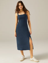 blue maxi dress with slit at side